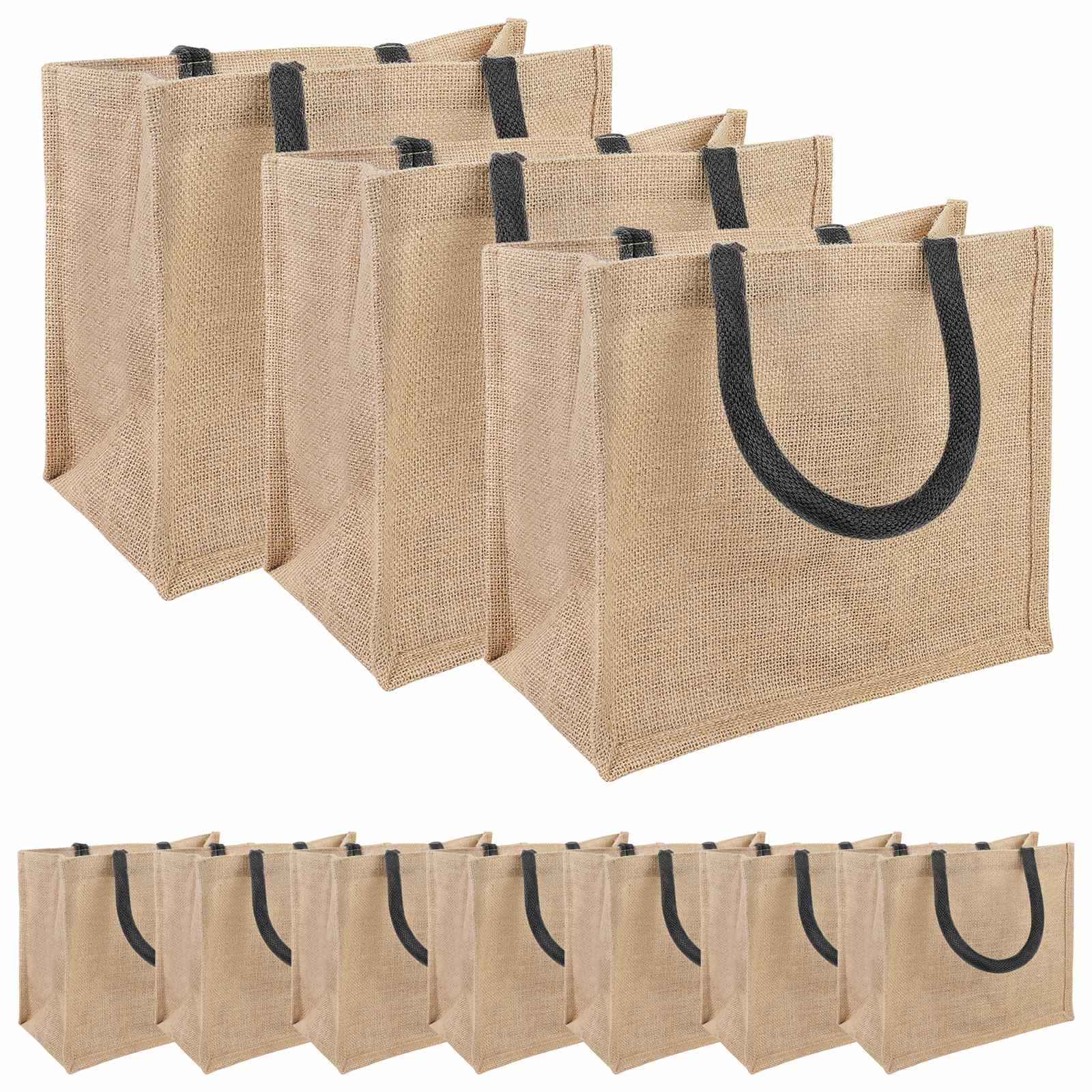 42012279_1.jpg vidaXL Jutové tašky 10 pcs Prírodná a čierna 26 x 22 x 14 cm – Obrázok 1