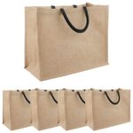 vidaXL Jutové tašky 5 pcs Prírodná a čierna 42 x 33 x 19 cm