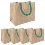 vidaXL Jutové tašky 5 pcs Prírodná a zelená 26 x 22 x 14 cm