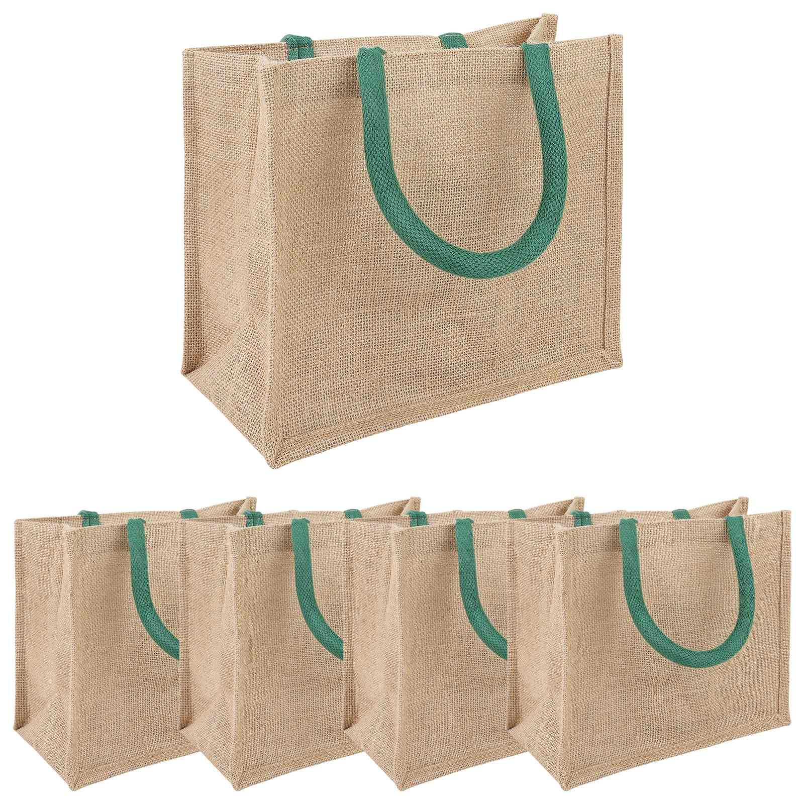 42012284_1.jpg vidaXL Jutové tašky 5 pcs Prírodná a zelená 26 x 22 x 14 cm – Obrázok 1