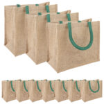 vidaXL Jutové tašky 10 pcs Prírodná a zelená 26 x 22 x 14 cm