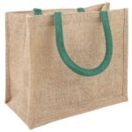 vidaXL Jutové tašky 10 pcs Prírodná a zelená 26 x 22 x 14 cm – Obrázok 2