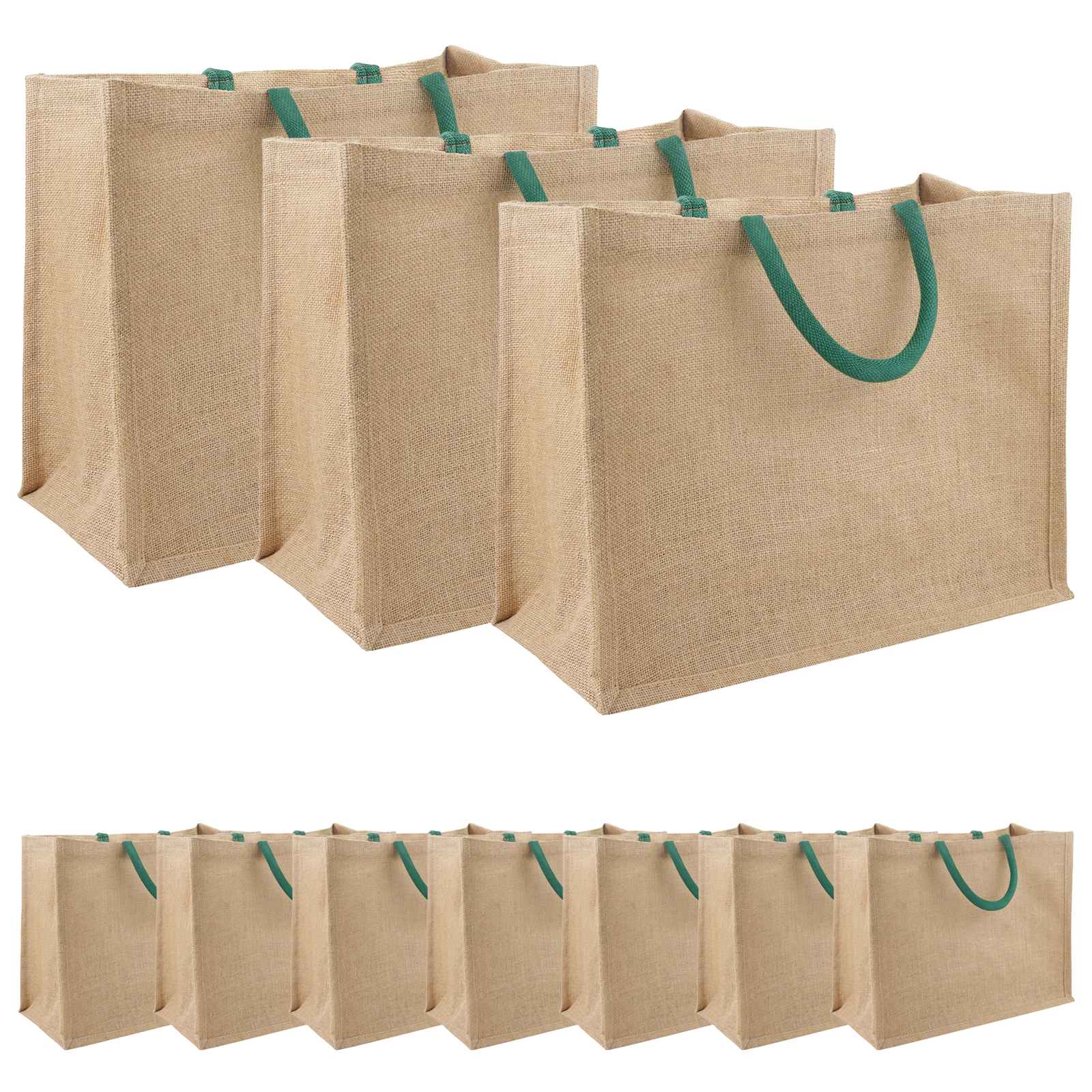 42012287_1.jpg vidaXL Jutové tašky 10 pcs Prírodná a zelená 42 x 33 x 19 cm – Obrázok 1