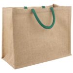 vidaXL Jutové tašky 10 pcs Prírodná a zelená 42 x 33 x 19 cm – Obrázok 2