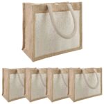 vidaXL Jutové tašky s vreckom 5 pcs Prírodná a biela 26 x 22 x 14 cm