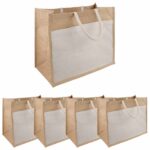 vidaXL Jutové tašky s vreckom 5 pcs Prírodná a biela 42 x 33 x 19 cm