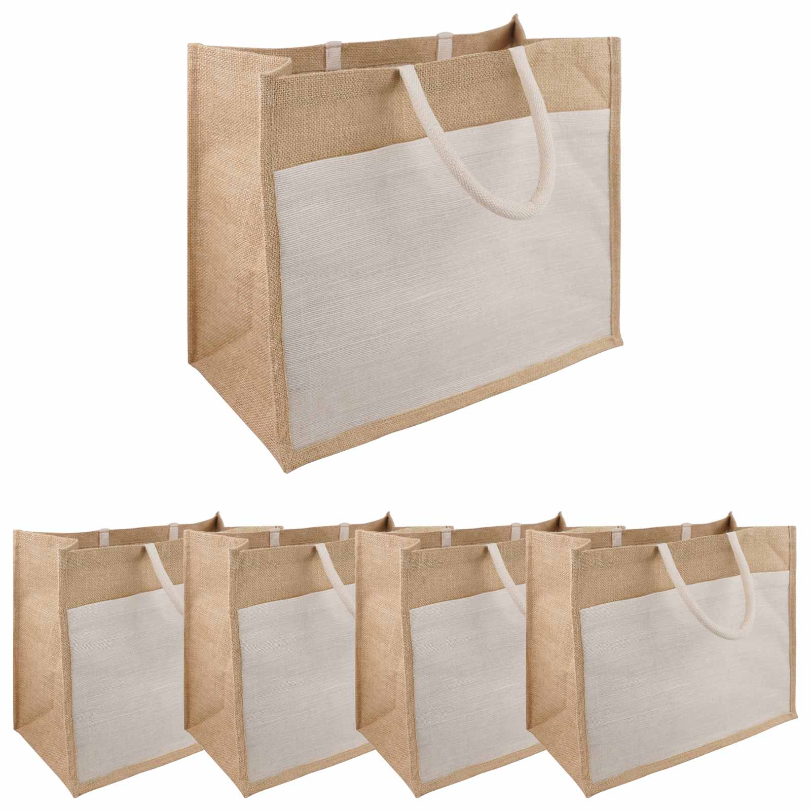 42012290_1.jpg vidaXL Jutové tašky s vreckom 5 pcs Prírodná a biela 42 x 33 x 19 cm – Obrázok 1