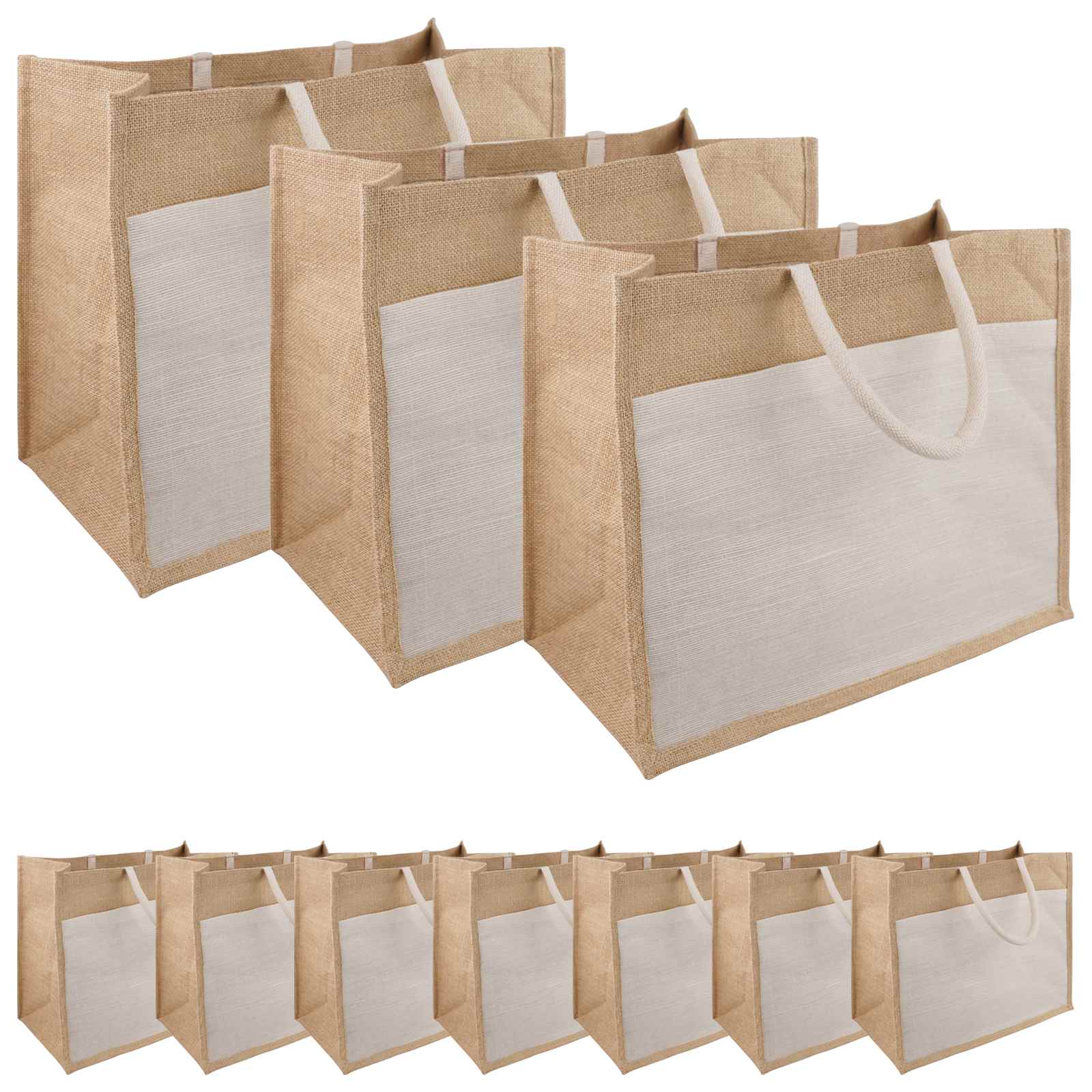 42012291_1.jpg vidaXL Jutové tašky s vreckom 10 pcs Prírodná a biela 42 x 33 x 19 cm – Obrázok 1