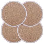 vidaXL Jutové podložky 4 pcs Prírodná a biela Ø 30 cm 100% Jutová vlna