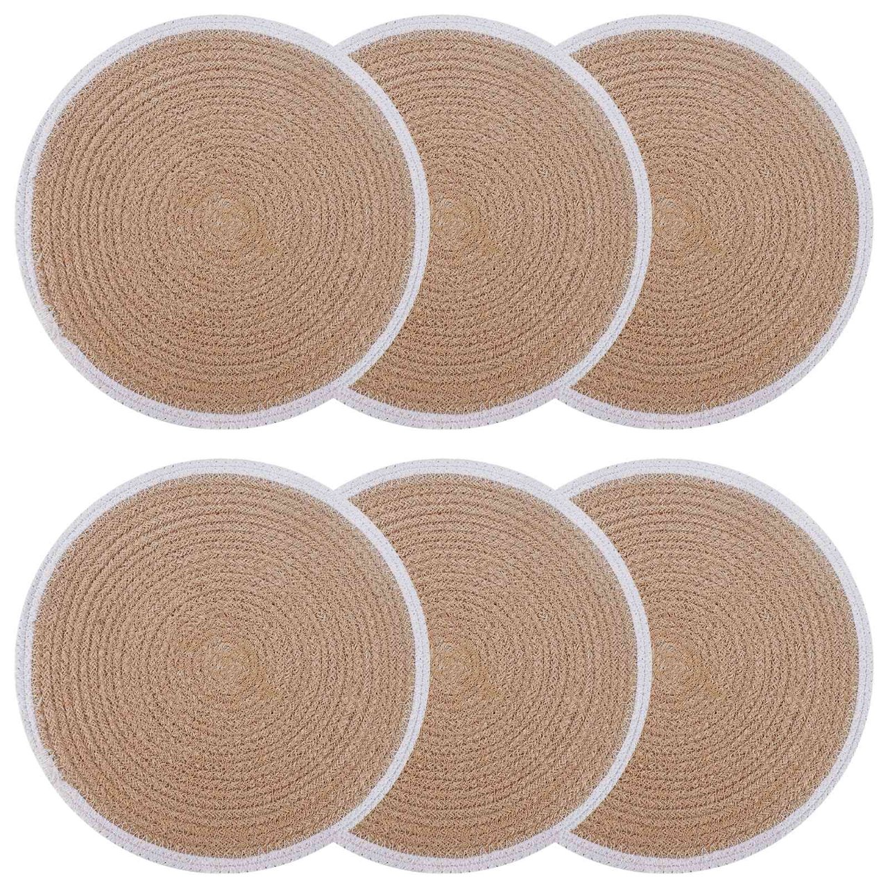 42012318_1.jpg vidaXL Jutové podložky 6 pcs Prírodná a biela Ø 30 cm 100% Jutová vlna – Obrázok 1