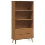 vidaXL Knižnica MOLDE 85 x 35 x 170,5 cm Borovicový masív Karamele – Obrázok 2