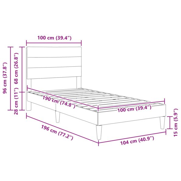 vidaXL Rám postele s čelnou doskou Tmavosivá 100 x 190 cm Látka – Obrázok 9