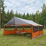 vidaXL Rodinný stan so strechou Šedá a oranžová 600 x 400 x 268 cm