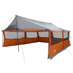 vidaXL Rodinný stan so strechou Šedá a oranžová 600 x 400 x 268 cm – Obrázok 2