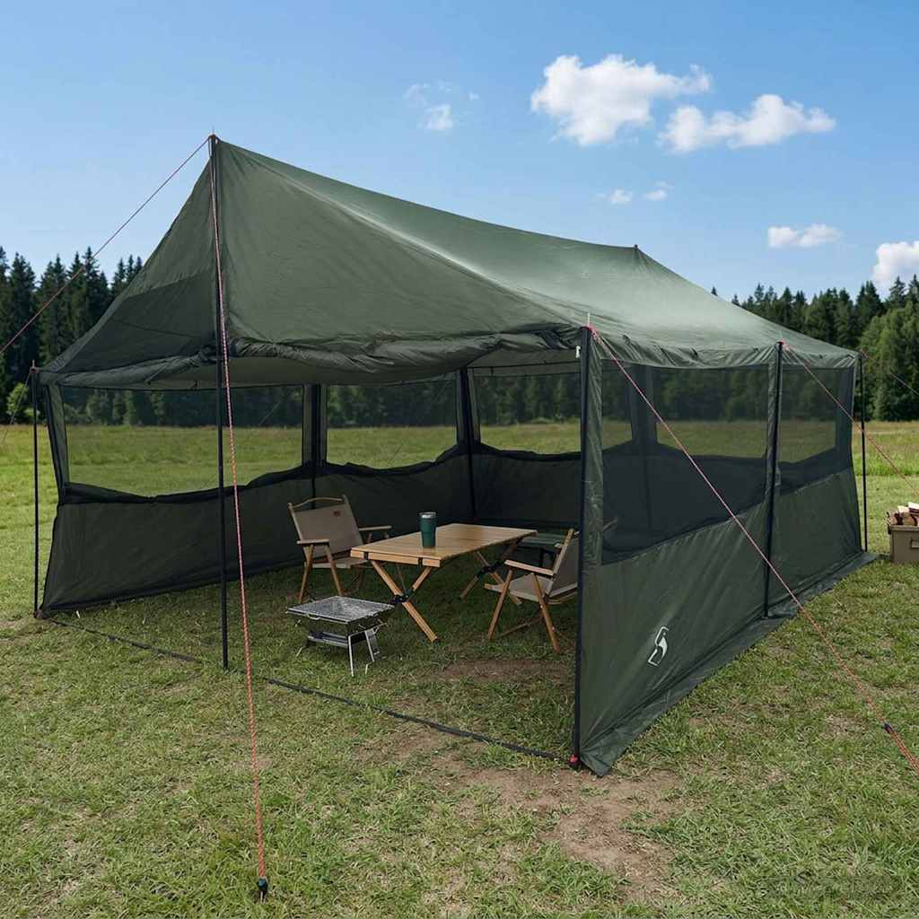 42028606_1.jpg vidaXL Rodinný stan Armádna zelená 600 x 400 x 268 cm Polyester a oceľ – Obrázok 1