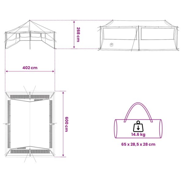 vidaXL Rodinný stan Armádna zelená 600 x 400 x 268 cm Polyester a oceľ – Obrázok 13