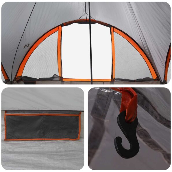 vidaXL Tipi stan Šedá a oranžová Pre 6 osôb Polyester a oceľ – Obrázok 8