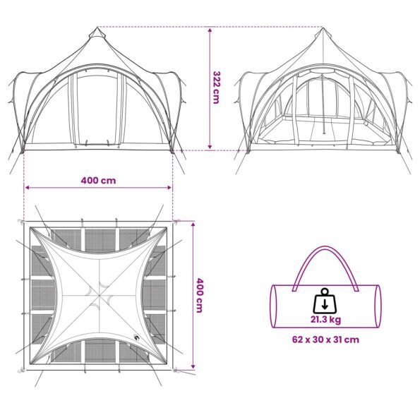 vidaXL Tipi stan Armádna zelená Pre 6 osôb Polyester a oceľ – Obrázok 11