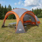 vidaXL Bočný stan Šedá a oranžová 410 x 410 x 250 cm Polyester a oceľ