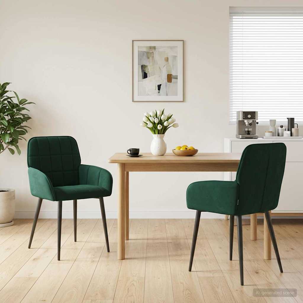 42034273_1.jpg vidaXL Jedálenské stoličky 2 pcs Zamat Tmavozelená 57 x 50 x 85 cm – Obrázok 1