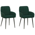 vidaXL Jedálenské stoličky 2 pcs Zamat Tmavozelená 57 x 50 x 85 cm – Obrázok 2