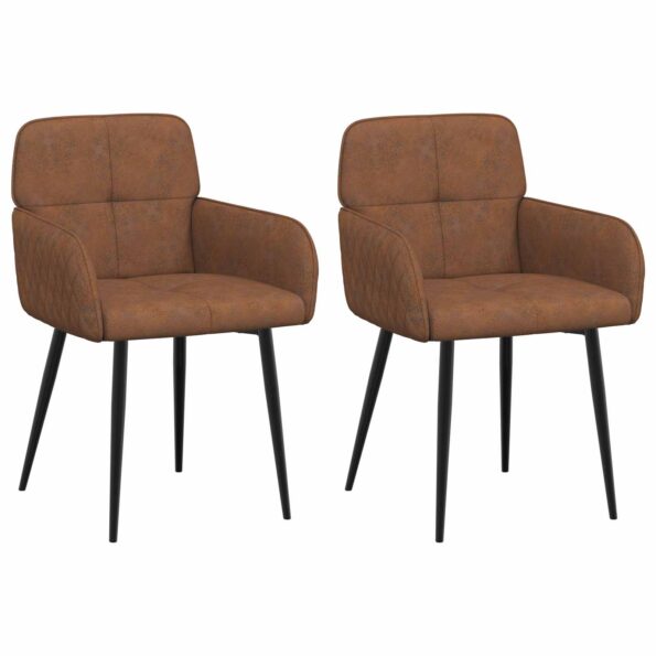 vidaXL Jedálenské stoličky 2 pcs Faux semišová koža Hnedá – Obrázok 2
