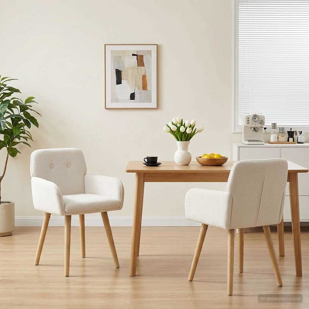 42034325_1.jpg vidaXL Jedálenské stoličky 2 pcs Bouclé Krémová 59 x 57 x 85 cm – Obrázok 1