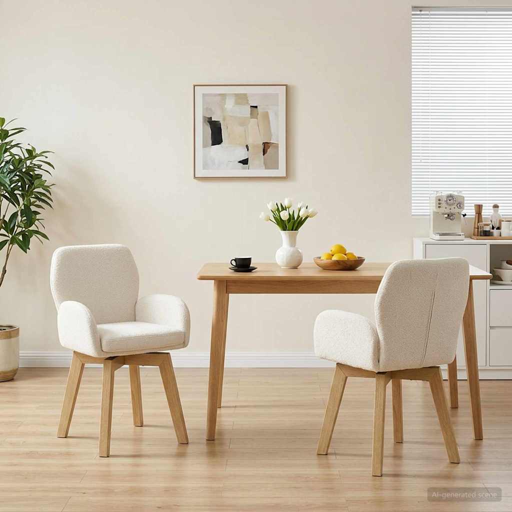 42034331_1.jpg vidaXL Otočné jedálenské stoličky 2 pcs Bouclé Krémová 54 x 58 x 87 cm – Obrázok 1