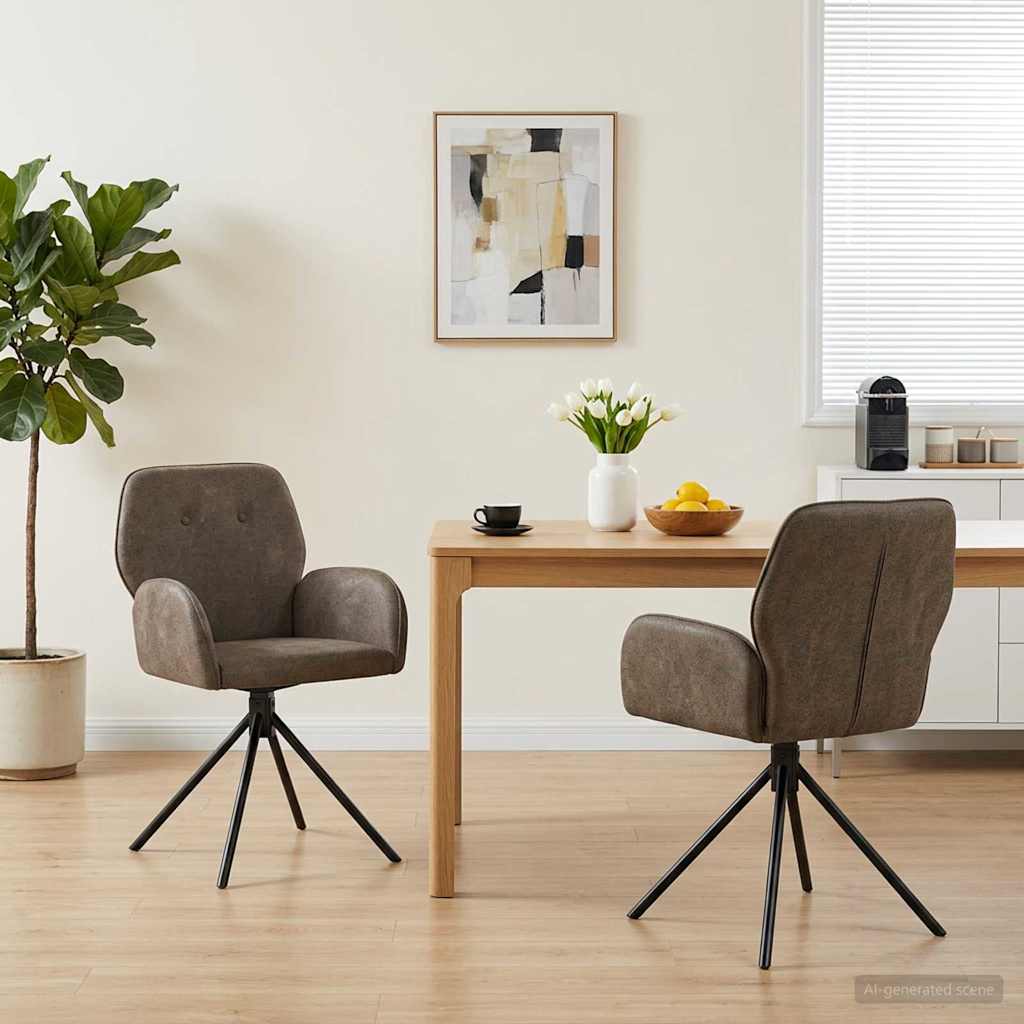 42034356_1.jpg vidaXL Otočné jedálenské stoličky 2 pcs Faux semišová koža Tmavosivá – Obrázok 1