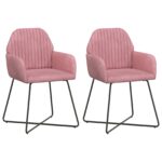 vidaXL Jedálenské stoličky 2 pcs Zamat Ružová 55 x 50 x 84 cm – Obrázok 2