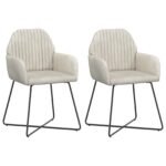 vidaXL Jedálenské stoličky 2 pcs Zamat Krémová 55 x 50 x 84 cm – Obrázok 2