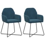 vidaXL Jedálenské stoličky 2 pcs Zamat Modrá 55 x 50 x 84 cm – Obrázok 2