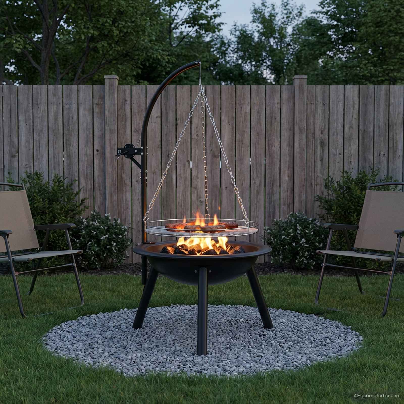 42037872_1.jpg vidaXL Ohnisko s nastaviteľným grilom ⌀55,5 x 107,5 cm Oceľ Čierna – Obrázok 1