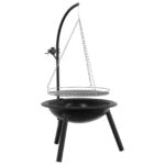 vidaXL Ohnisko s nastaviteľným grilom ⌀55,5 x 107,5 cm Oceľ Čierna – Obrázok 2
