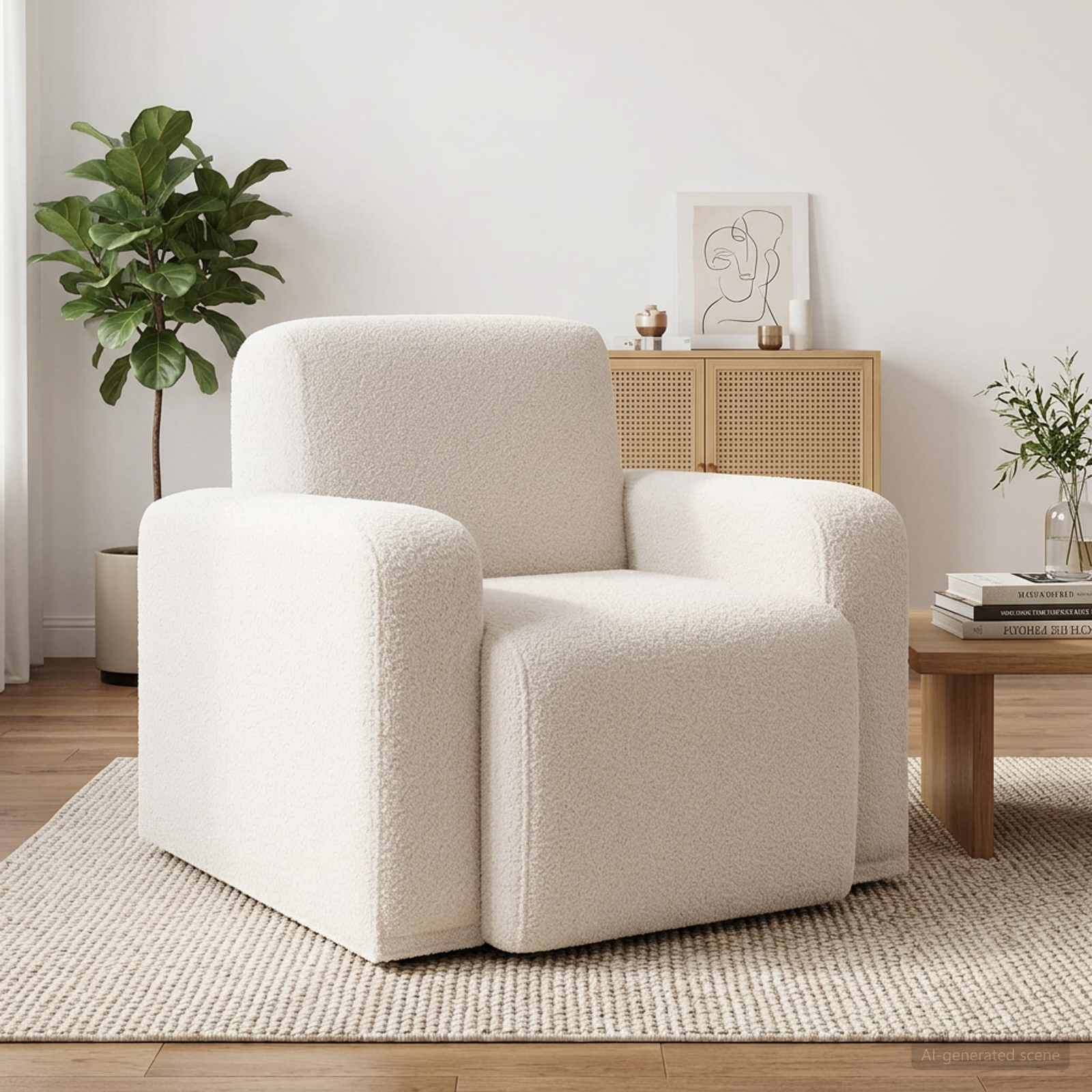 42042449_1.jpg vidaXL Kreslo Krémová Bouclé – Obrázok 1