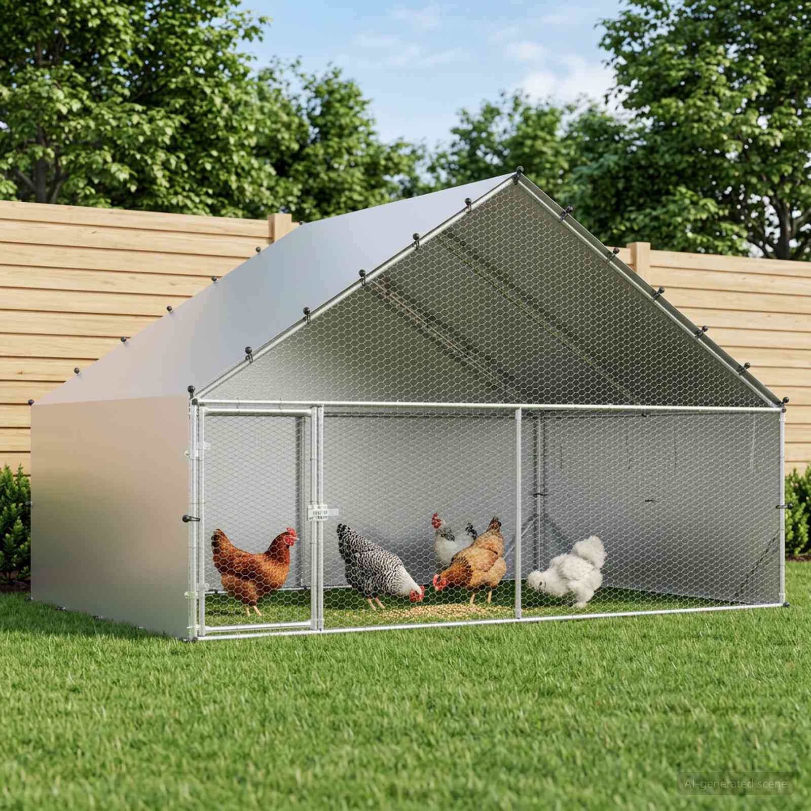 42042521_1.jpg vidaXL Kurník so strechou Strieborná 300 x 200 x 190 cm – Obrázok 1