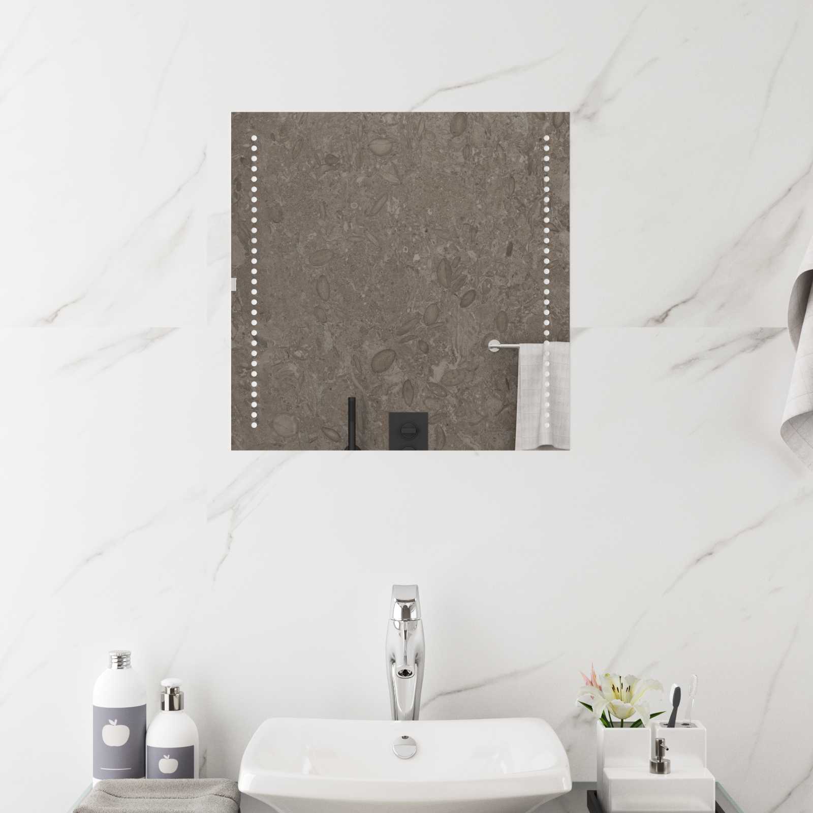 42045770_1.jpg vidaXL Zrkadlo do kúpeľne s LED Priehľadná 50 x 50 cm tvrdené sklo – Obrázok 1