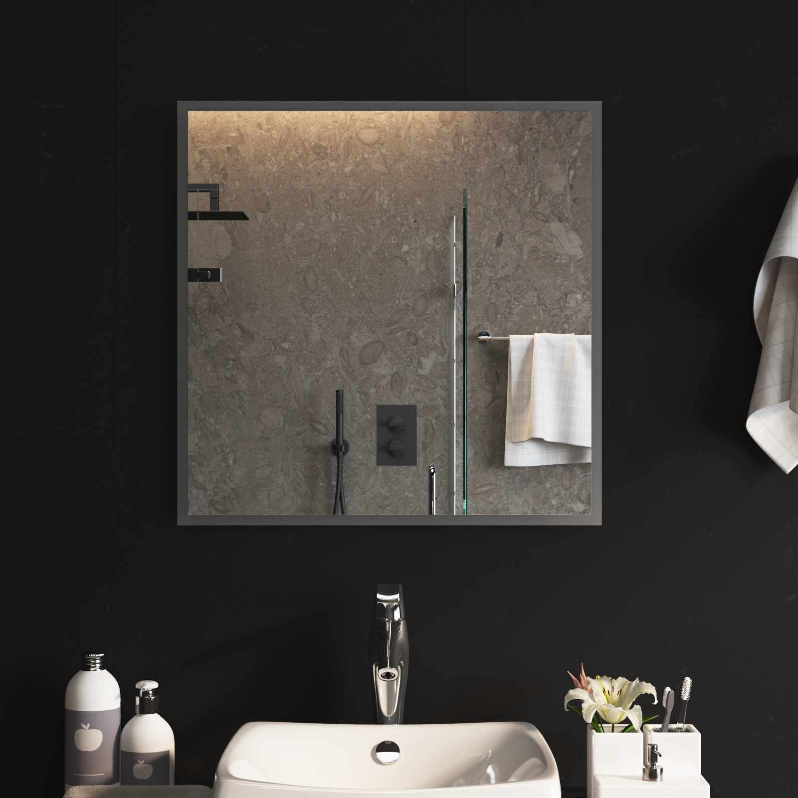 42045809_1.jpg vidaXL Zrkadlo do kúpeľne s LED Priehľadná 60 x 60 cm tvrdené sklo – Obrázok 1