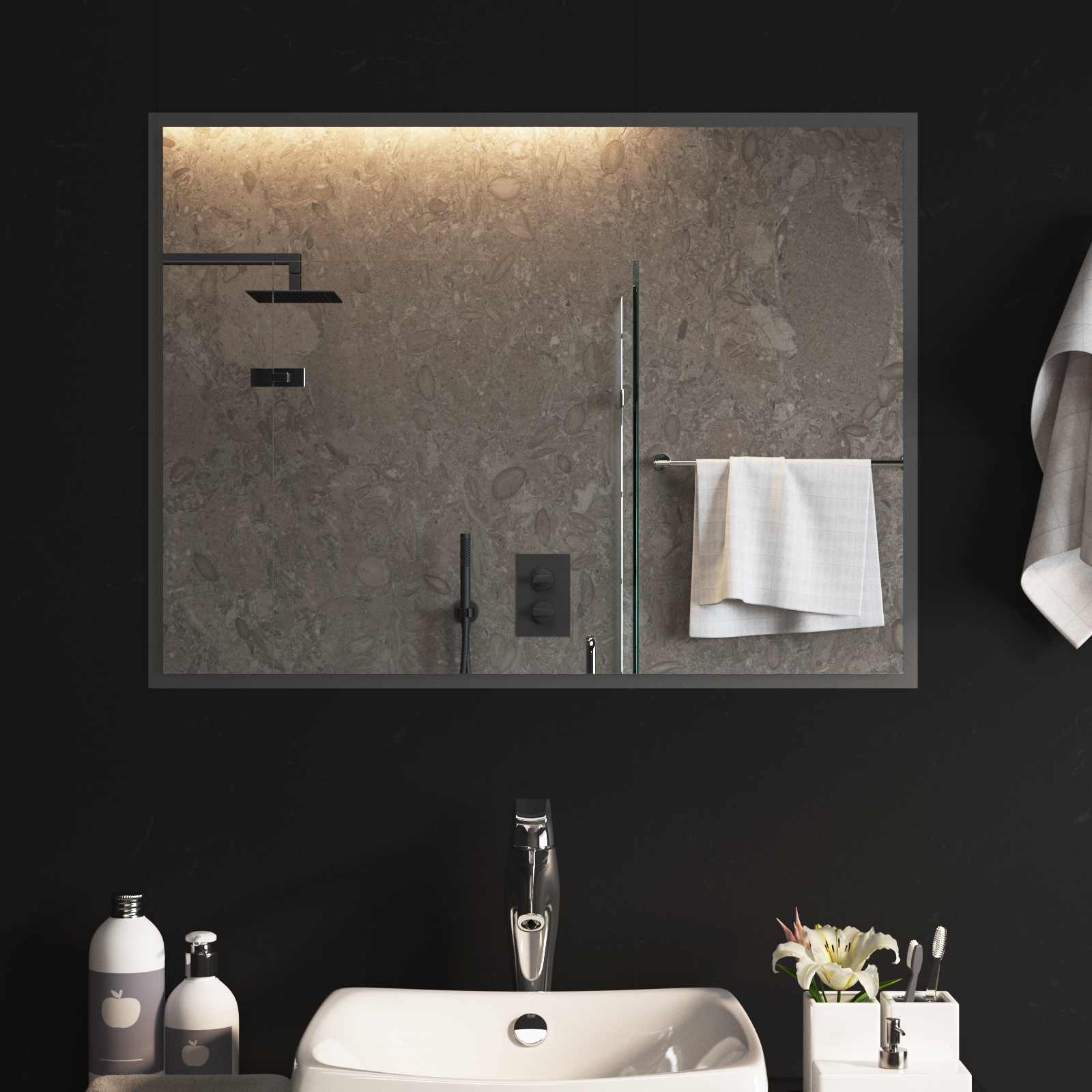 42045818_1.jpg vidaXL Zrkadlo do kúpeľne s LED Priehľadná 80 x 60 cm tvrdené sklo – Obrázok 1