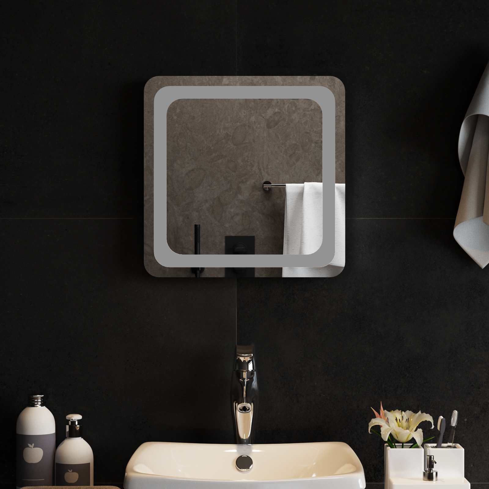 42045826_1.jpg vidaXL Zrkadlo do kúpeľne s LED Priehľadná 40 x 40 cm tvrdené sklo – Obrázok 1