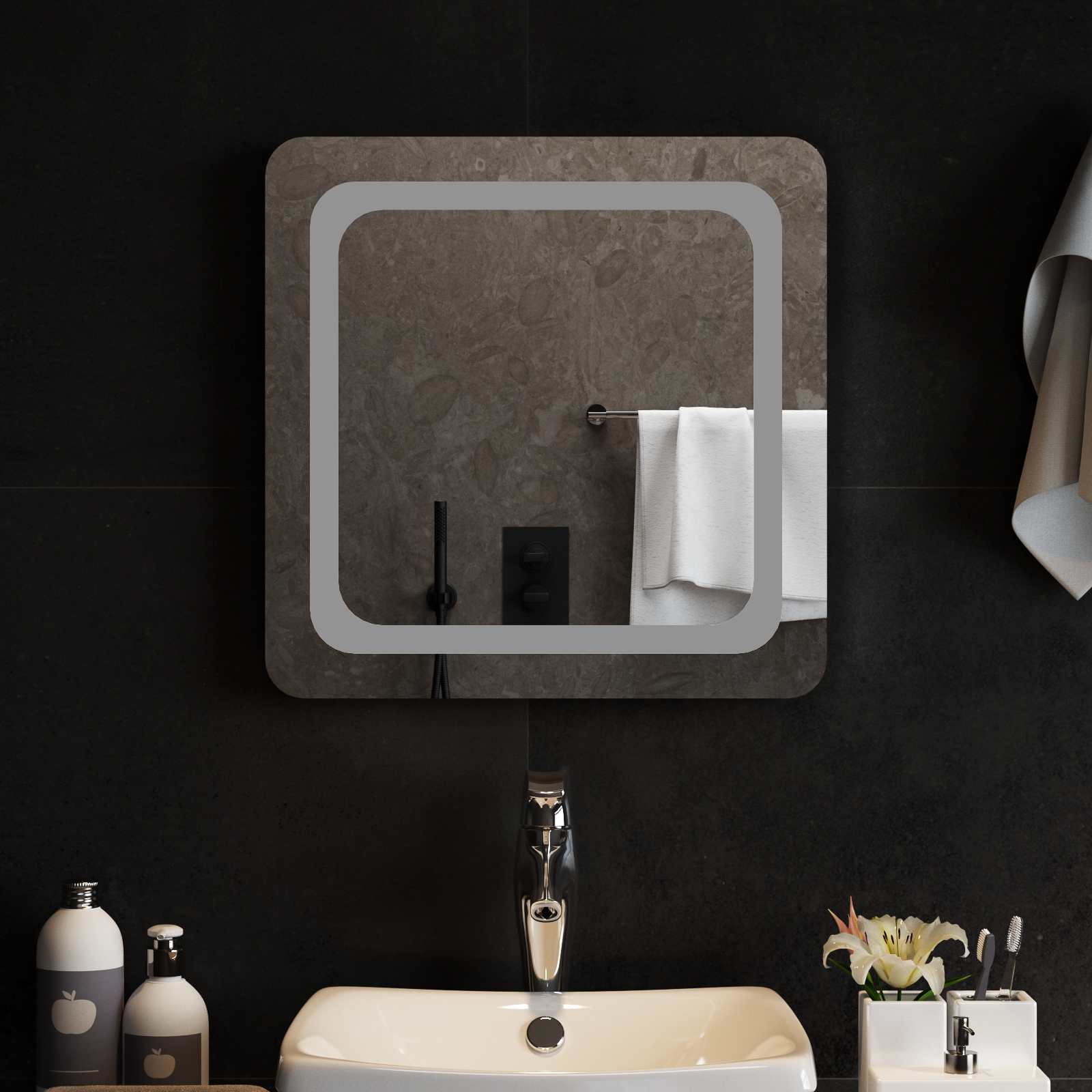 42045827_1.jpg vidaXL Zrkadlo do kúpeľne s LED Priehľadná 50 x 50 cm tvrdené sklo – Obrázok 1