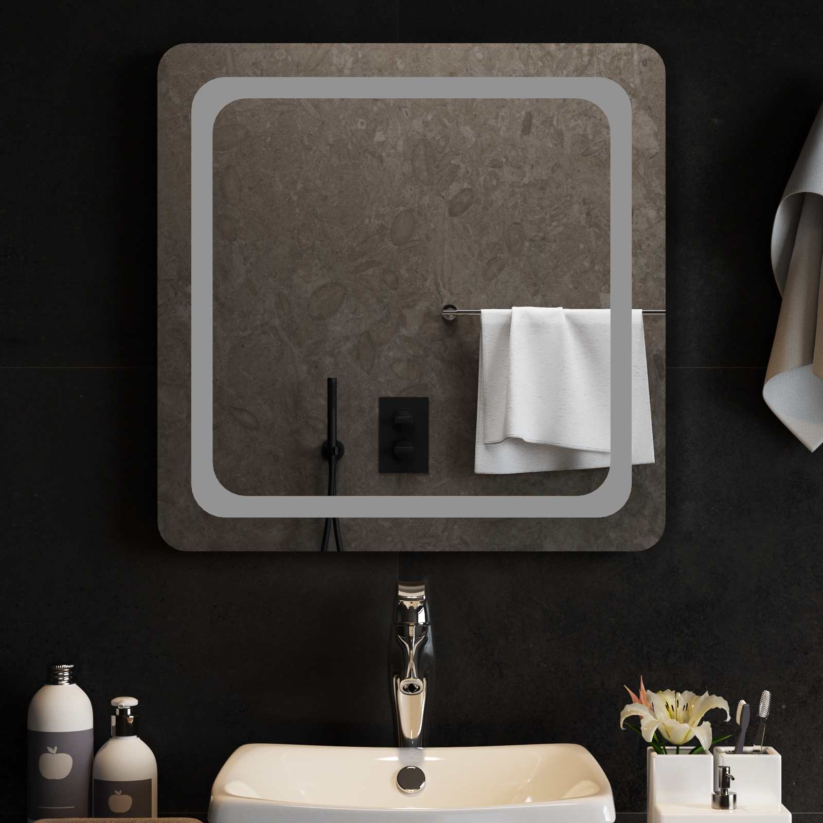 42045828_1.jpg vidaXL Zrkadlo do kúpeľne s LED Priehľadná 60 x 60 cm tvrdené sklo – Obrázok 1