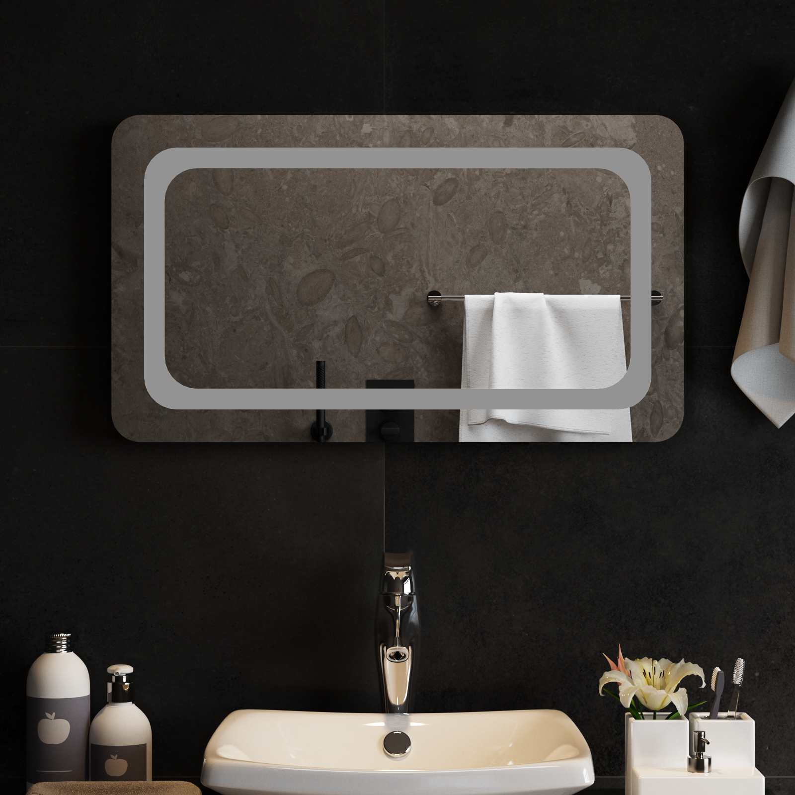42045833_1.jpg vidaXL Zrkadlo do kúpeľne s LED Priehľadná 70 x 40 cm tvrdené sklo – Obrázok 1