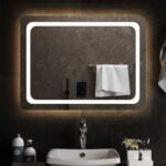 vidaXL Zrkadlo do kúpeľne s LED Priehľadná 80 x 60 cm tvrdené sklo – Obrázok 3