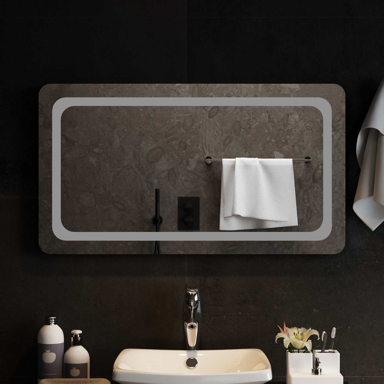 42045839_1.jpg vidaXL Zrkadlo do kúpeľne s LED Priehľadná 90 x 50 cm tvrdené sklo – Obrázok 1