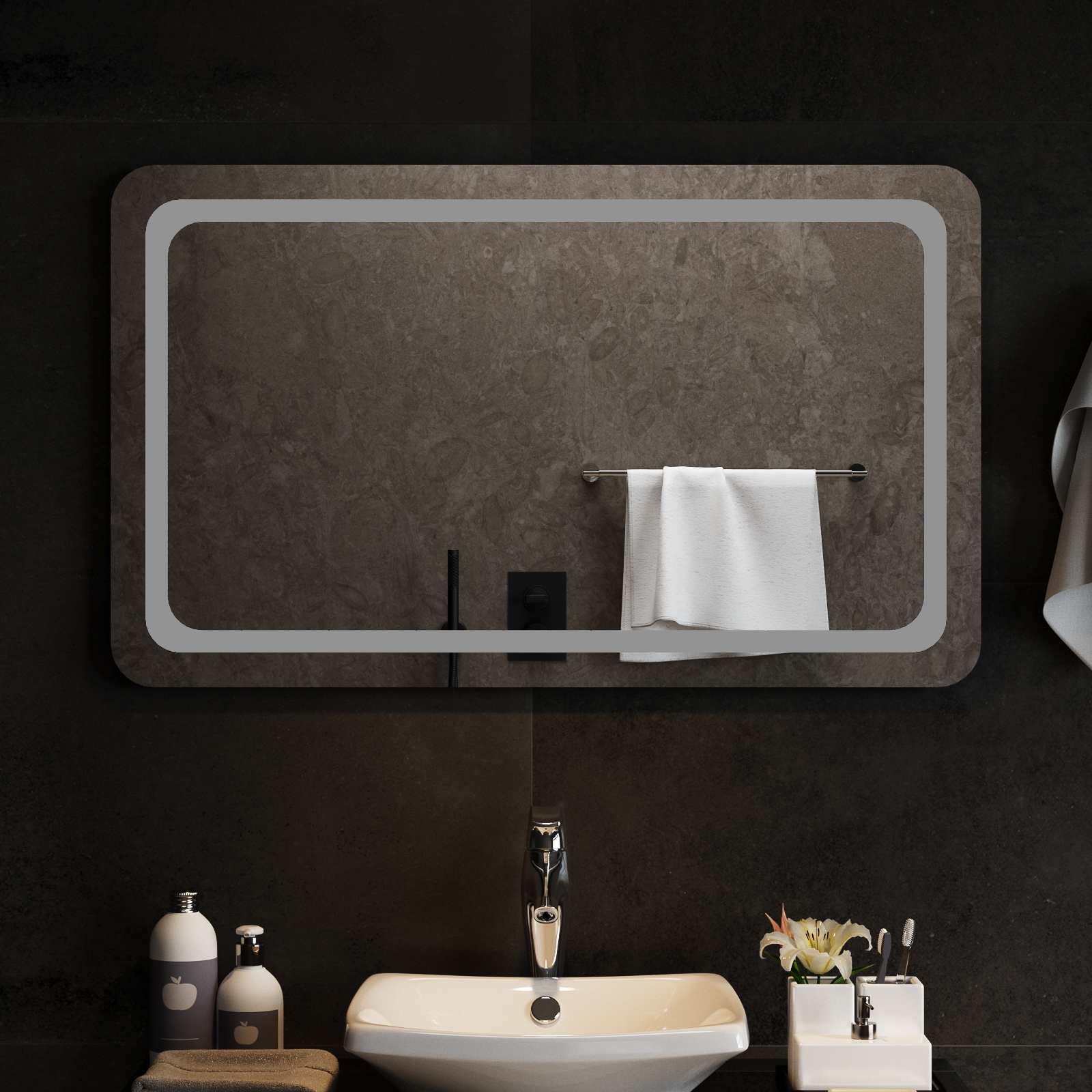 42045843_1.jpg vidaXL Zrkadlo do kúpeľne s LED Priehľadná 100 x 60 cm tvrdené sklo – Obrázok 1
