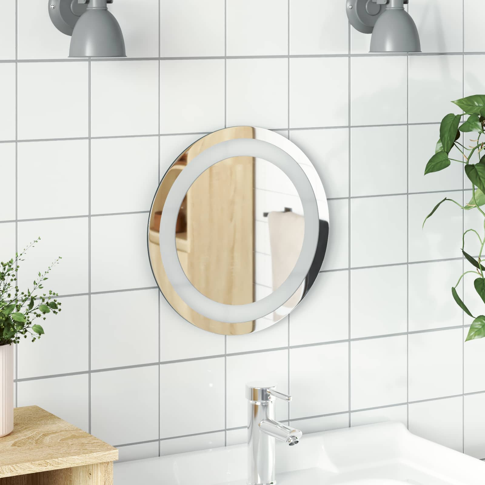 42045844_1.jpg vidaXL Zrkadlo do kúpeľne s LED Priehľadná Ø 30 cm tvrdené sklo – Obrázok 1