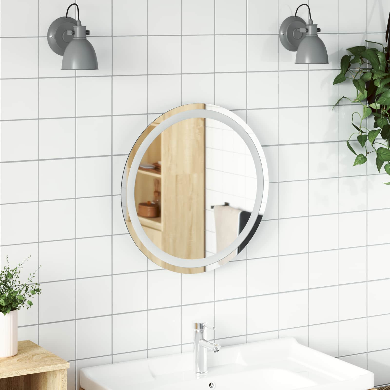 42045846_1.jpg vidaXL Zrkadlo do kúpeľne s LED Priehľadná Ø 50 cm tvrdené sklo – Obrázok 1
