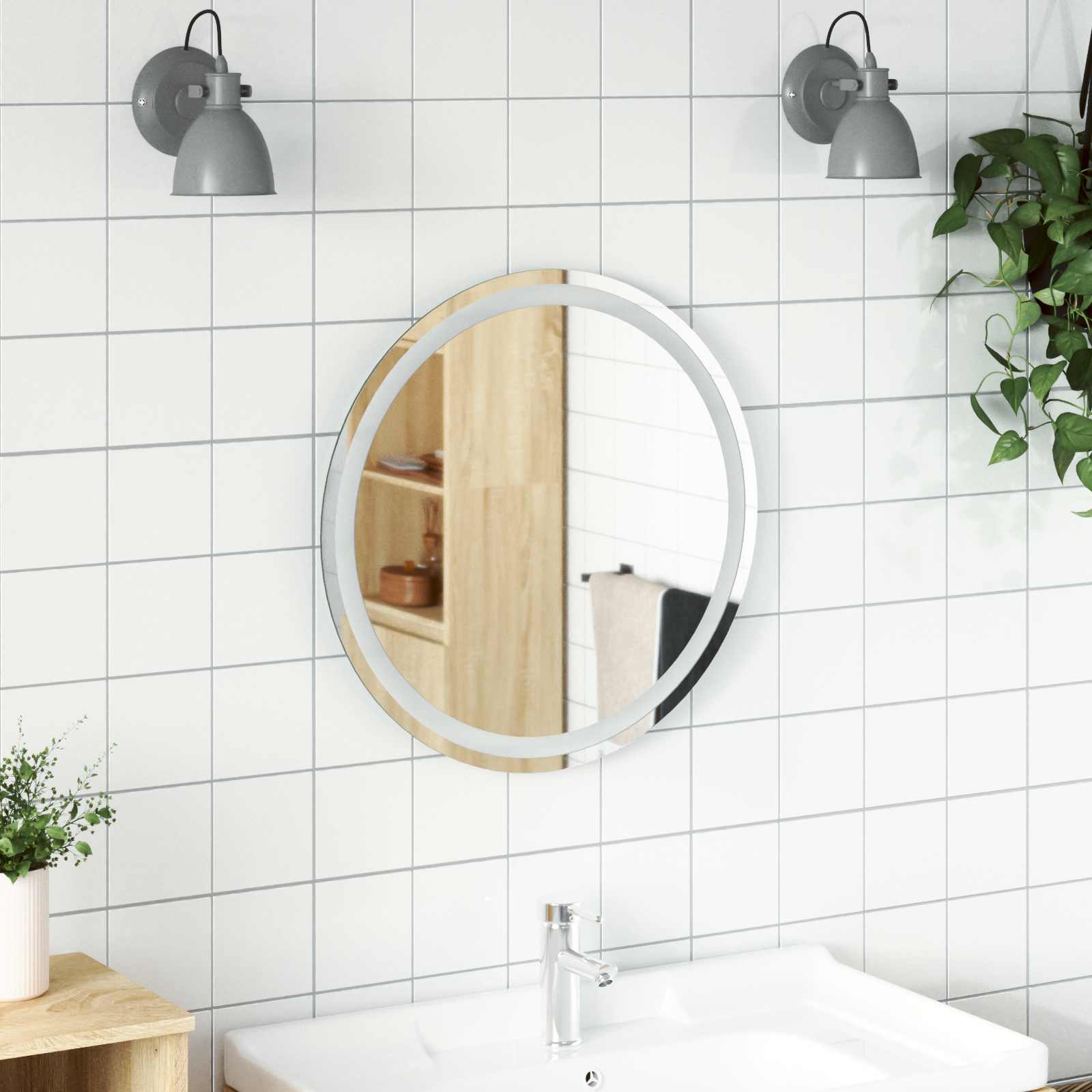 42045847_1.jpg vidaXL Zrkadlo do kúpeľne s LED Priehľadná Ø 60 cm tvrdené sklo – Obrázok 1