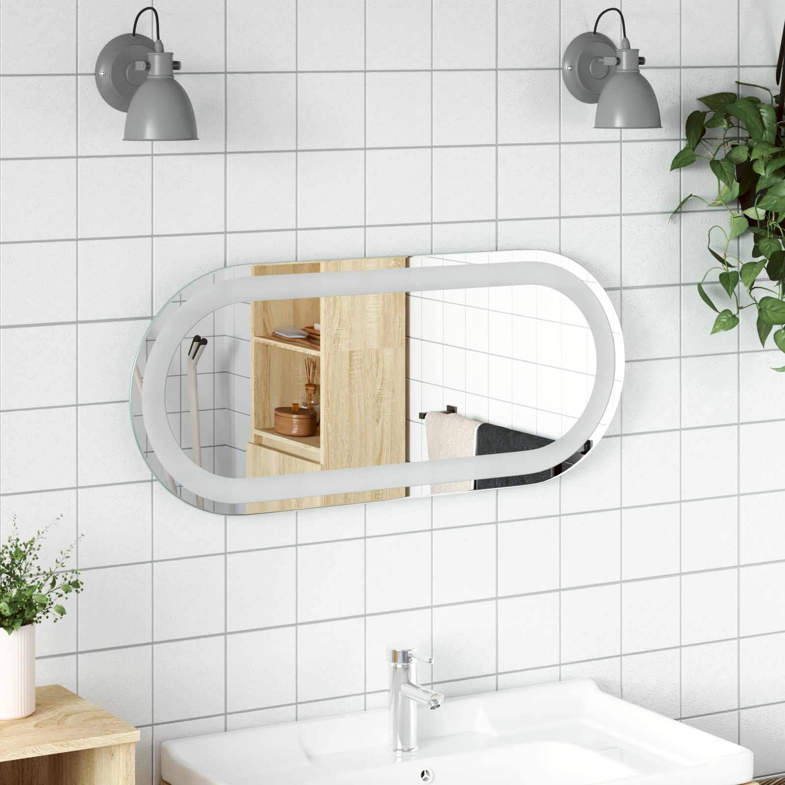 42045852_1.jpg vidaXL Zrkadlo do kúpeľne s LED Priehľadná 70 x 30 cm tvrdené sklo – Obrázok 1
